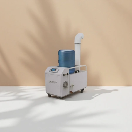 White mobile humidifier with blue bucket on top, household silent large-capacity humidifier White mobile humidifier with blue bucket on top, household silent large-capacity humidifier